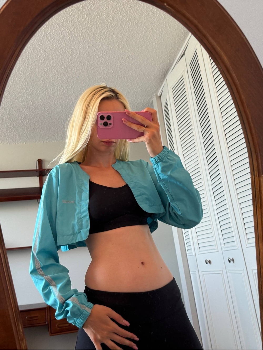 Vintage Lightweight Cropped Windbreaker Jacket - Aqua Blue